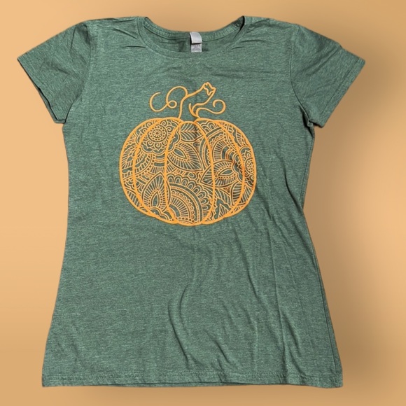 Instant Message Fall Pumpkin Tee Short Sleeve Runway Ready Couture Women’s Med - Picture 2 of 11